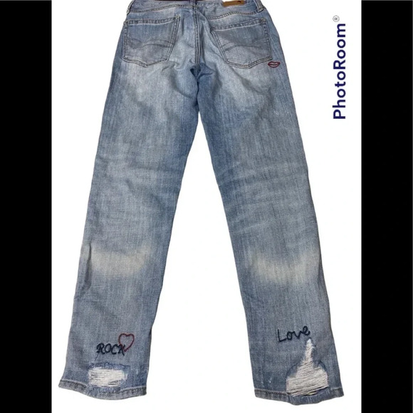 American Eagle Outfitters Vintage Hi Rise Distressed Embroidered Jean Sz 00 S - Picture 9 of 12